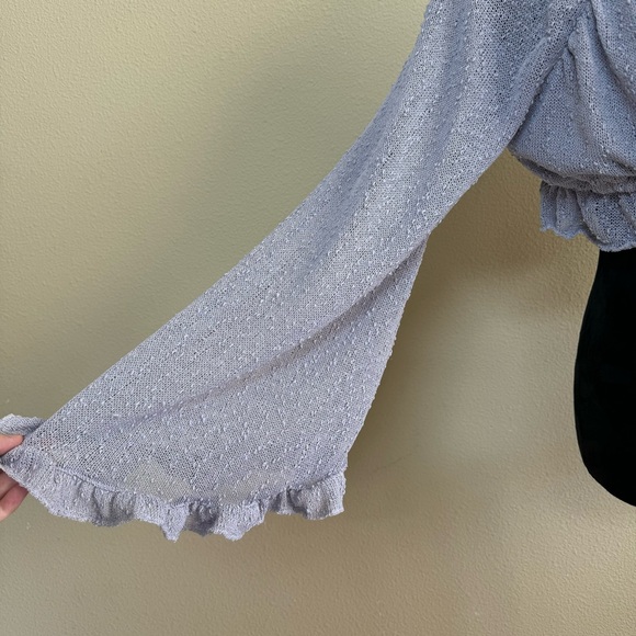 Urban Outfitters shirt women large long sleeve tie front cropped blouse purple - Picture 3 of 10